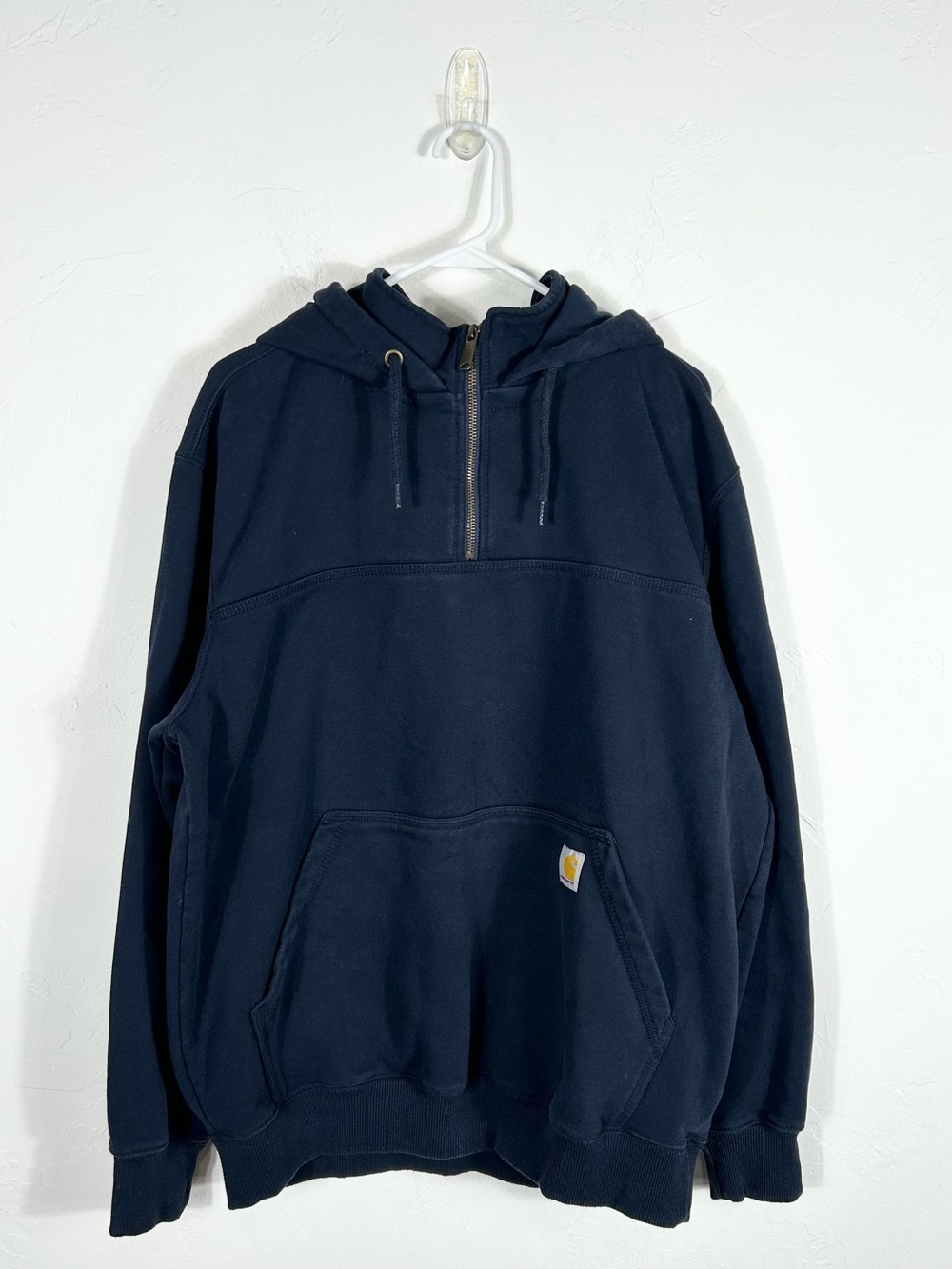 👁️ Carhartt Rain Defender Paxton Quarter Zip Hoodie Heavyweight Navy Blue Mens